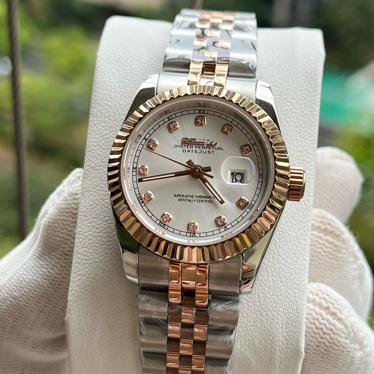 SEIDATEJUST HALF ROSEGOLD DIAMOND WHITE LADIES WATCH