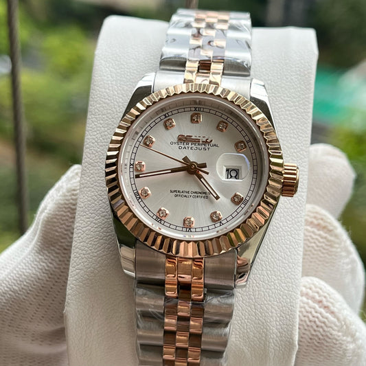 SEIDATEJUST HALF ROSEGOLD DIAMOND WHITE LADIES WATCH